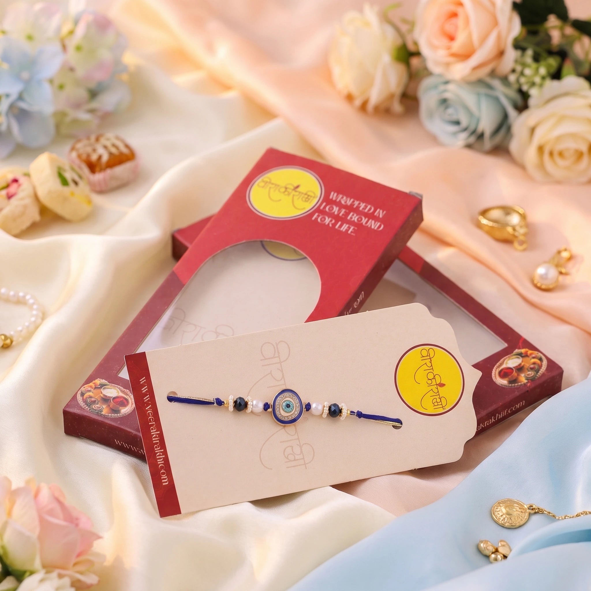 Blue Beaded Evil Eye Charm Bhai Rakhi | Blue Beaded Rakhi | Veera Ki Rakhi