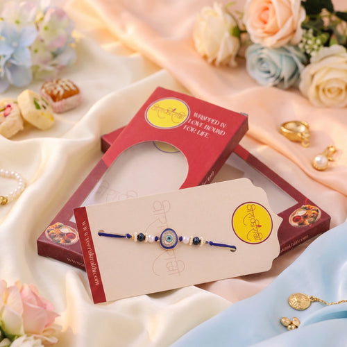 Blue Beaded Evil Eye Charm Bhai Rakhi | Blue Beaded Rakhi | Veera Ki Rakhi