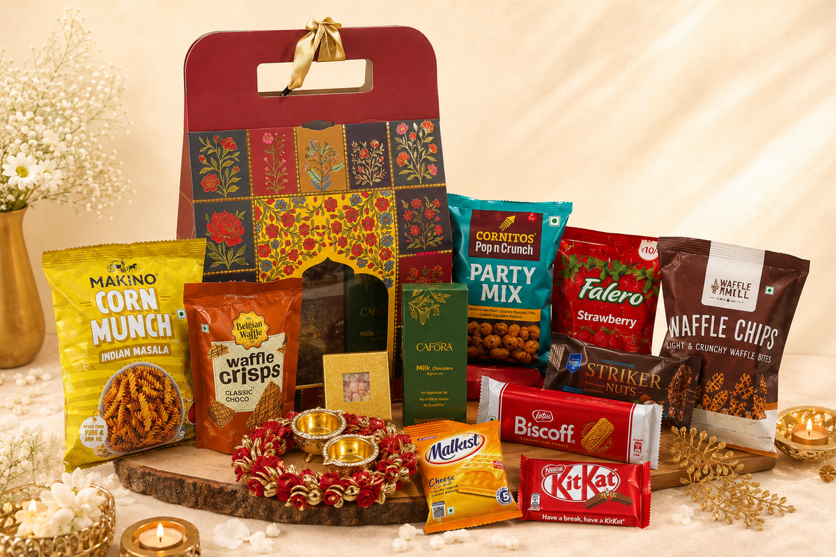 Premium Snacks & Chocolate Gift Hamper with Roli Chawal and Handcrafted Thali