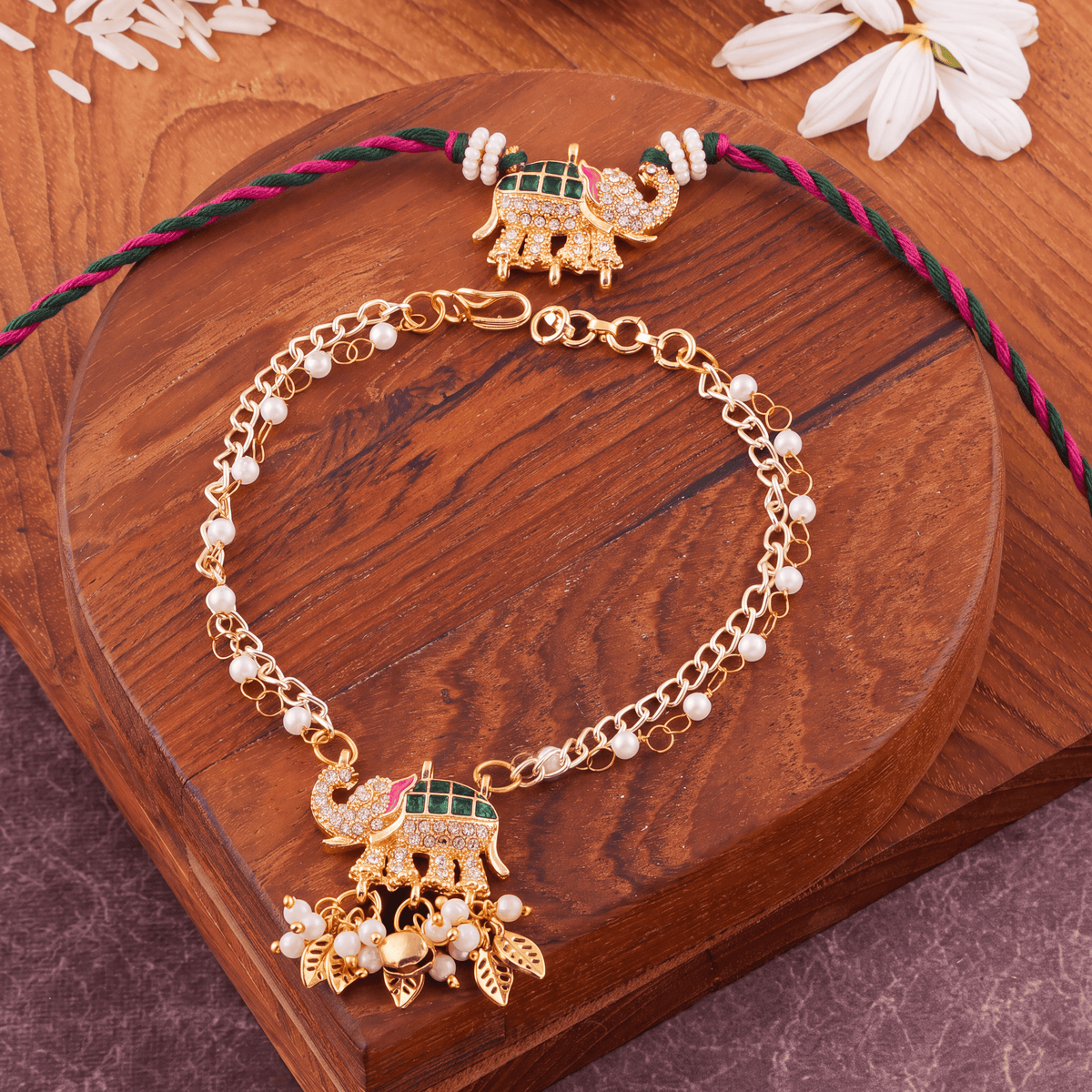 Kundan Lumba Bhai Bhabhi Rakhi Set