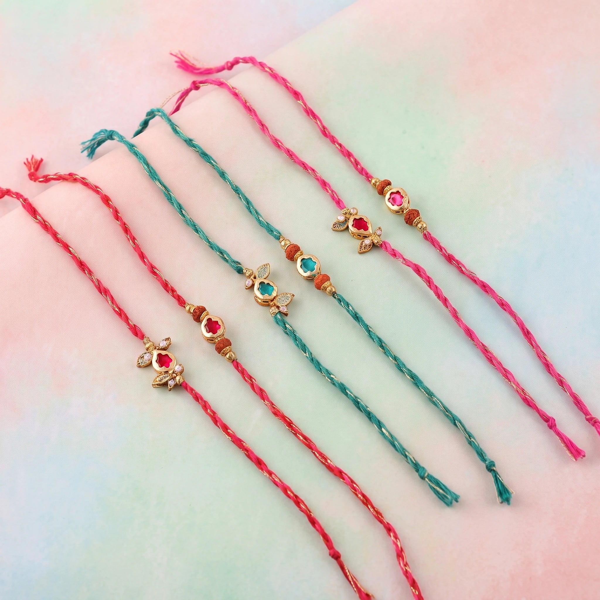 Kundan Floral Twist Bhai Bhabhi Couple Rakhi Set – Pack of 3 | Raksha Bandhan Rakhi with Matching Lumba | Kundan Floral Twist Bhai Bhabhi Couple Rakhi Set Pack of 3 | Veera Ki Rakhi