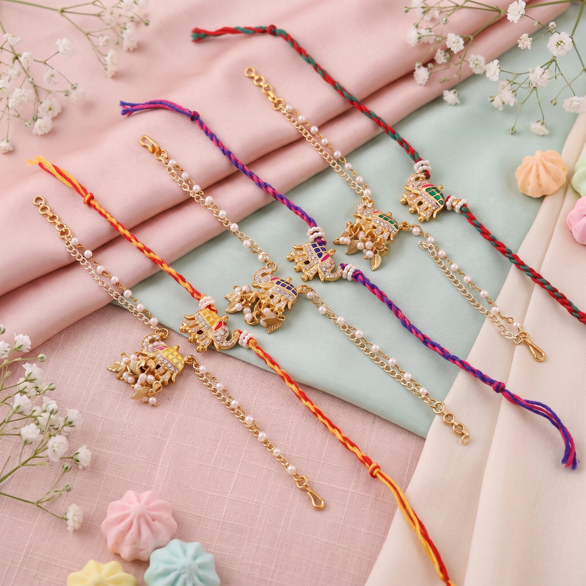 Kundan Jhumka Pearl Chain Bhai Bhabhi Couple Rakhi Set – Pack of 3 | Raksha Bandhan Rakhi with Matching Lumba | Kundan Jhumka Pearl Chain Bhai Bhabhi Couple Rakhi Set Pack of 3 | Veera Ki Rakhi