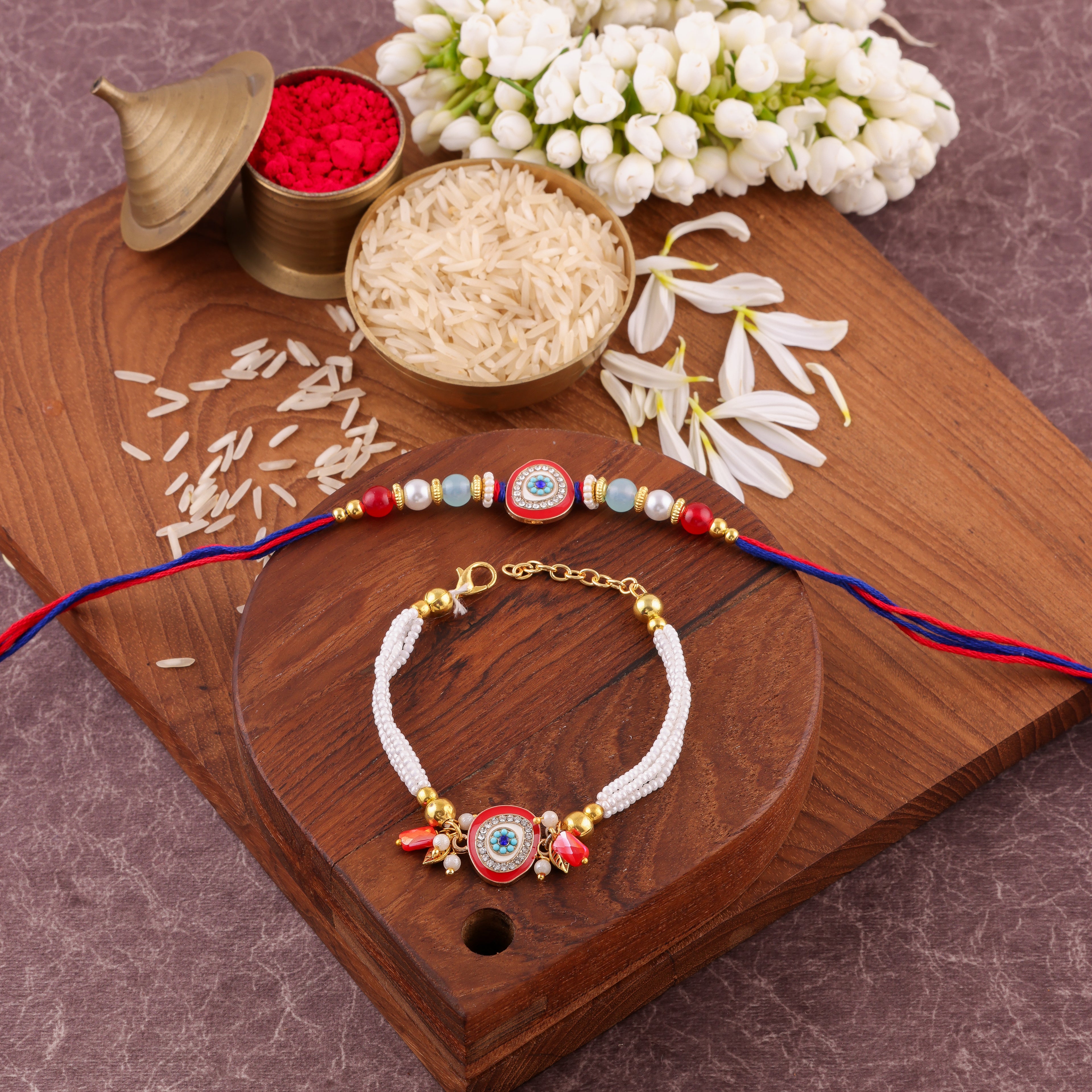 Blue Charm Bhaiya Bhabhi Rakhi Set