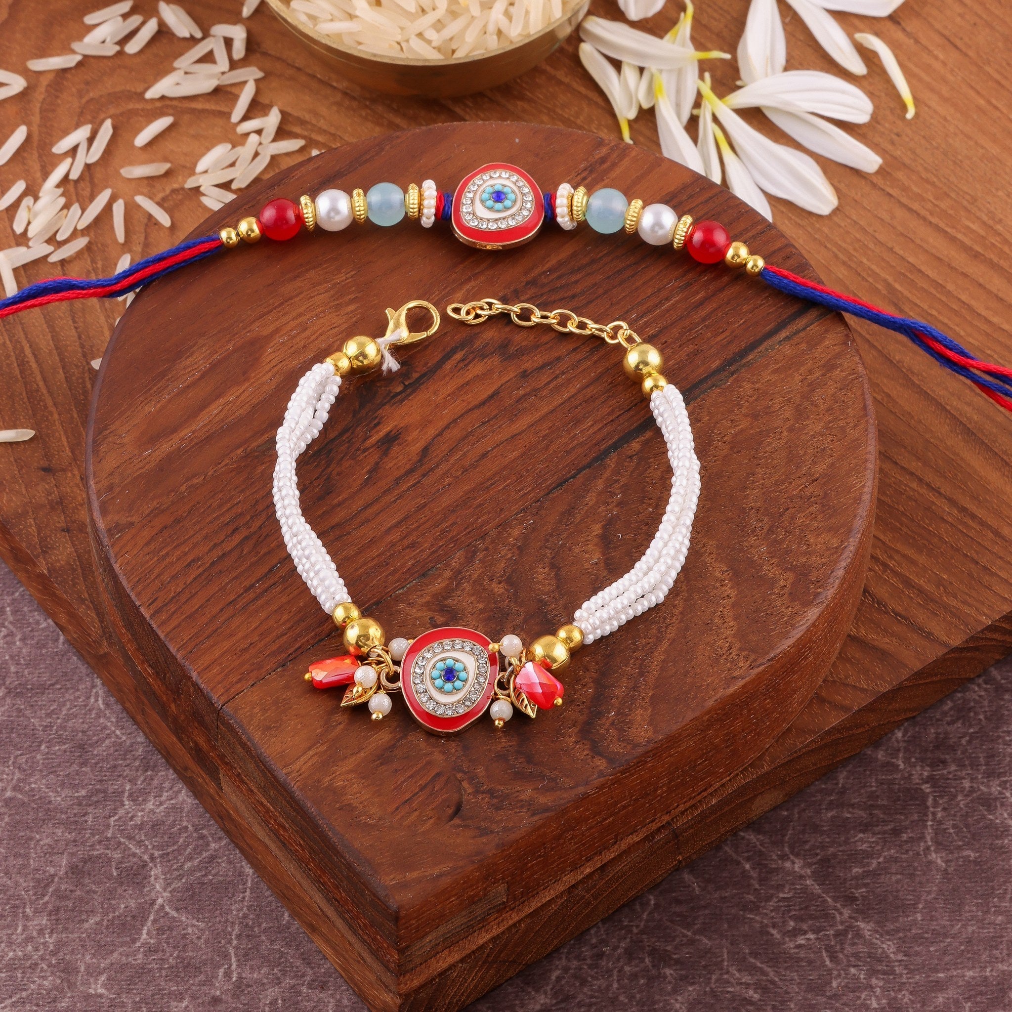 Blue Charm Bhaiya Bhabhi Rakhi Set zoom