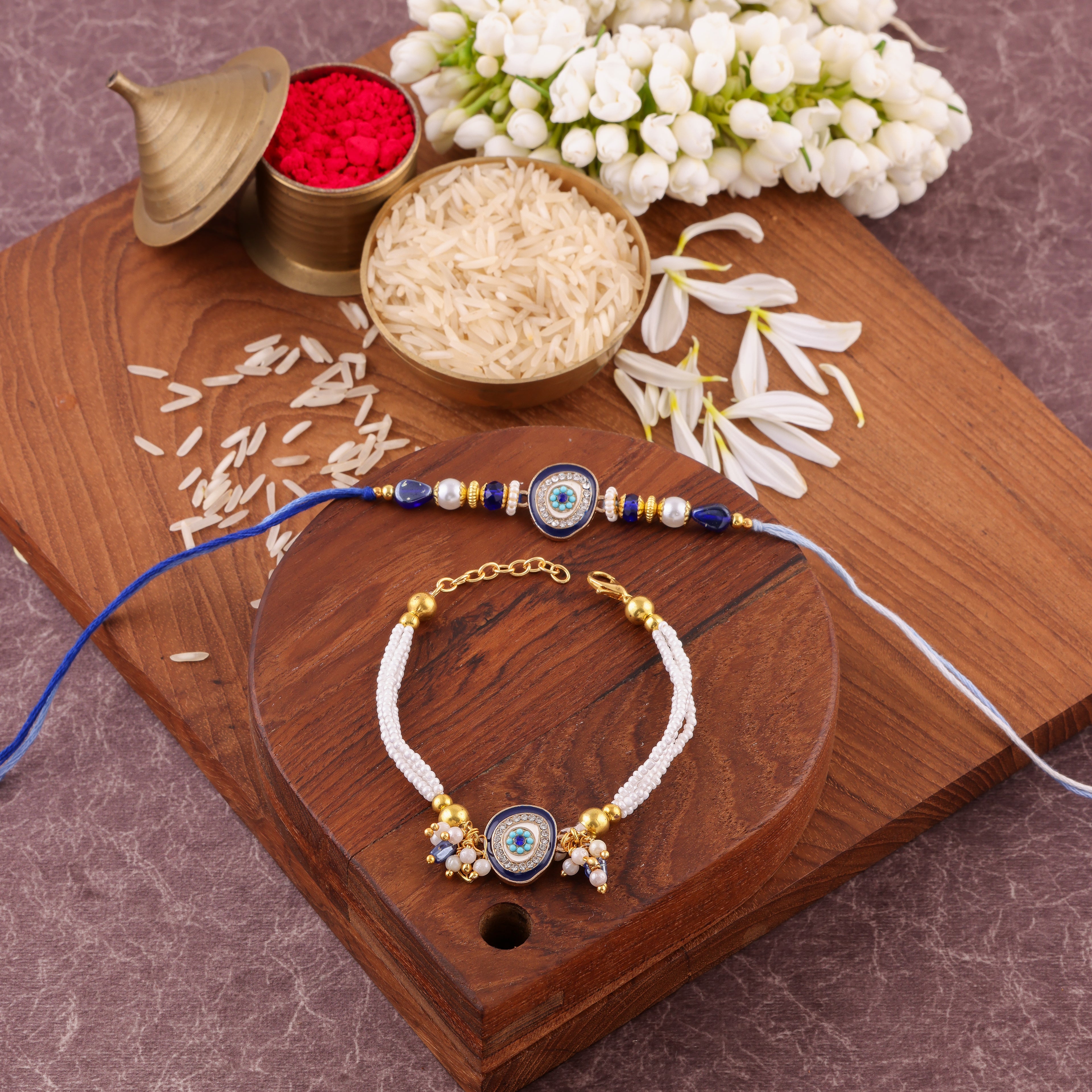 Blue Charm Bhaiya Bhabhi Rakhi Set