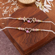 Thumbnail for HandCrafted Heart Couple Rakhi Set - zoom