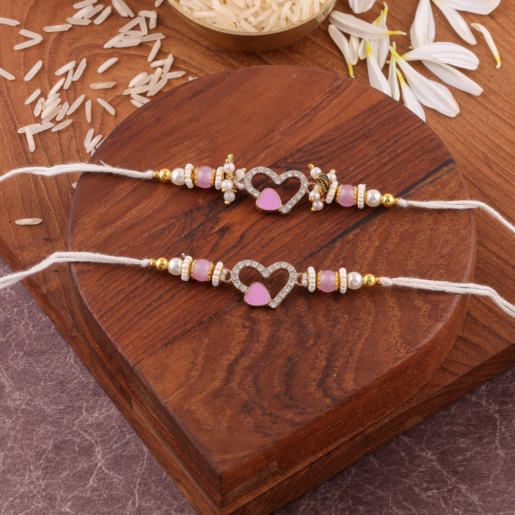 HandCrafted Heart Couple Rakhi Set - zoom