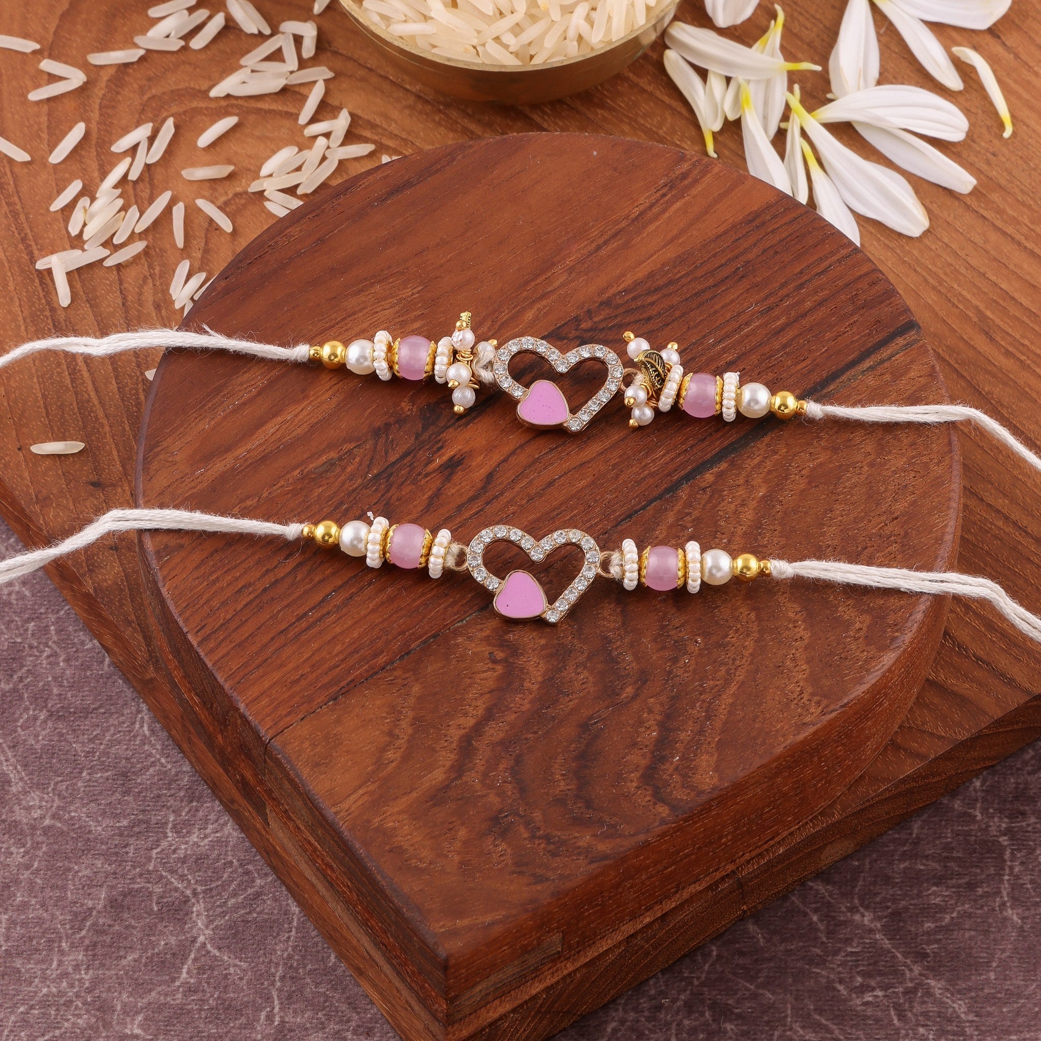HandCrafted Heart Couple Rakhi Set - zoom