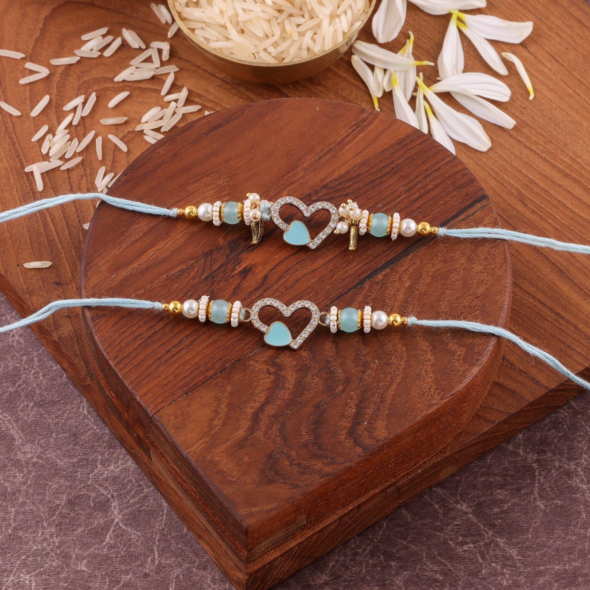 HandCrafted Heart Couple Rakhi Set - zoom