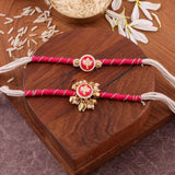Handcrafted Designer Red Kundan Bhai Bhabhi Rakhi Set zoom