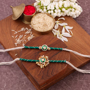 Thumbnail for Pink Ganpati Charm Bhaiya Bhabhi Rakhi Set - Green