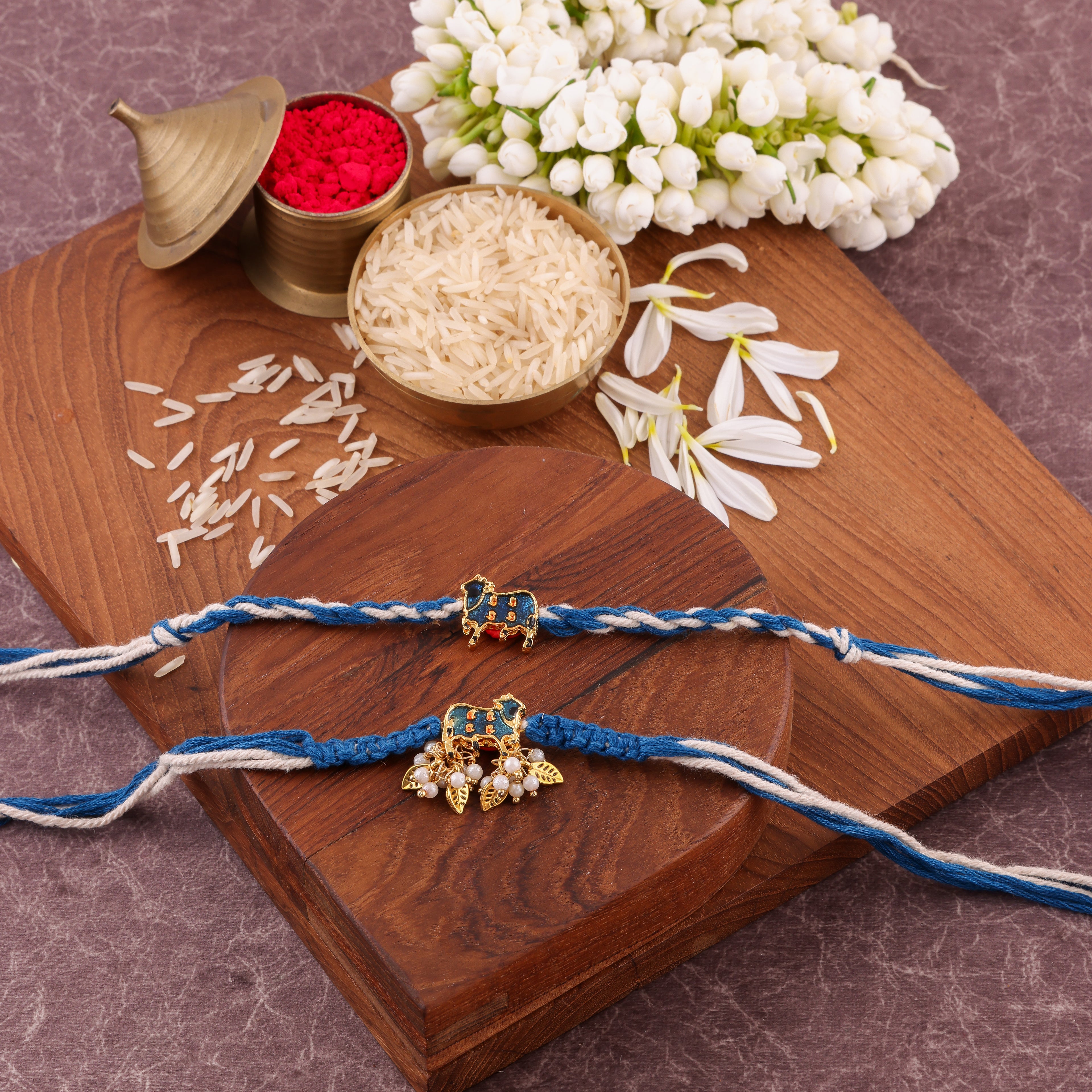 Blue Shubh Kamdhenu Bhaiya Bhabhi Rakhi Set - Blue