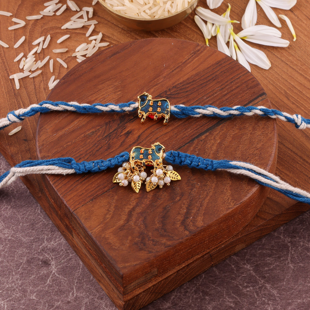 Blue Shubh Kamdhenu Bhaiya Bhabhi Rakhi Set