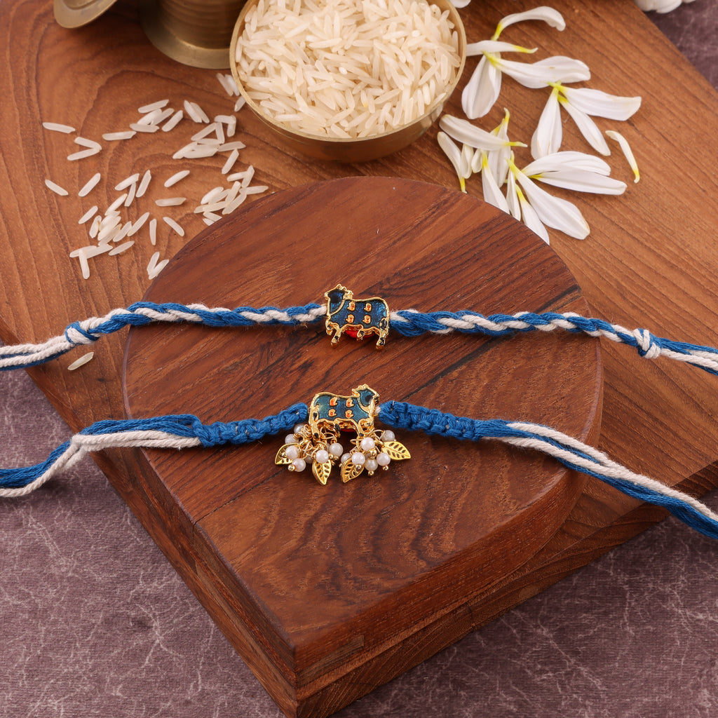 Blue Shubh Kamdhenu Bhaiya Bhabhi Rakhi Set