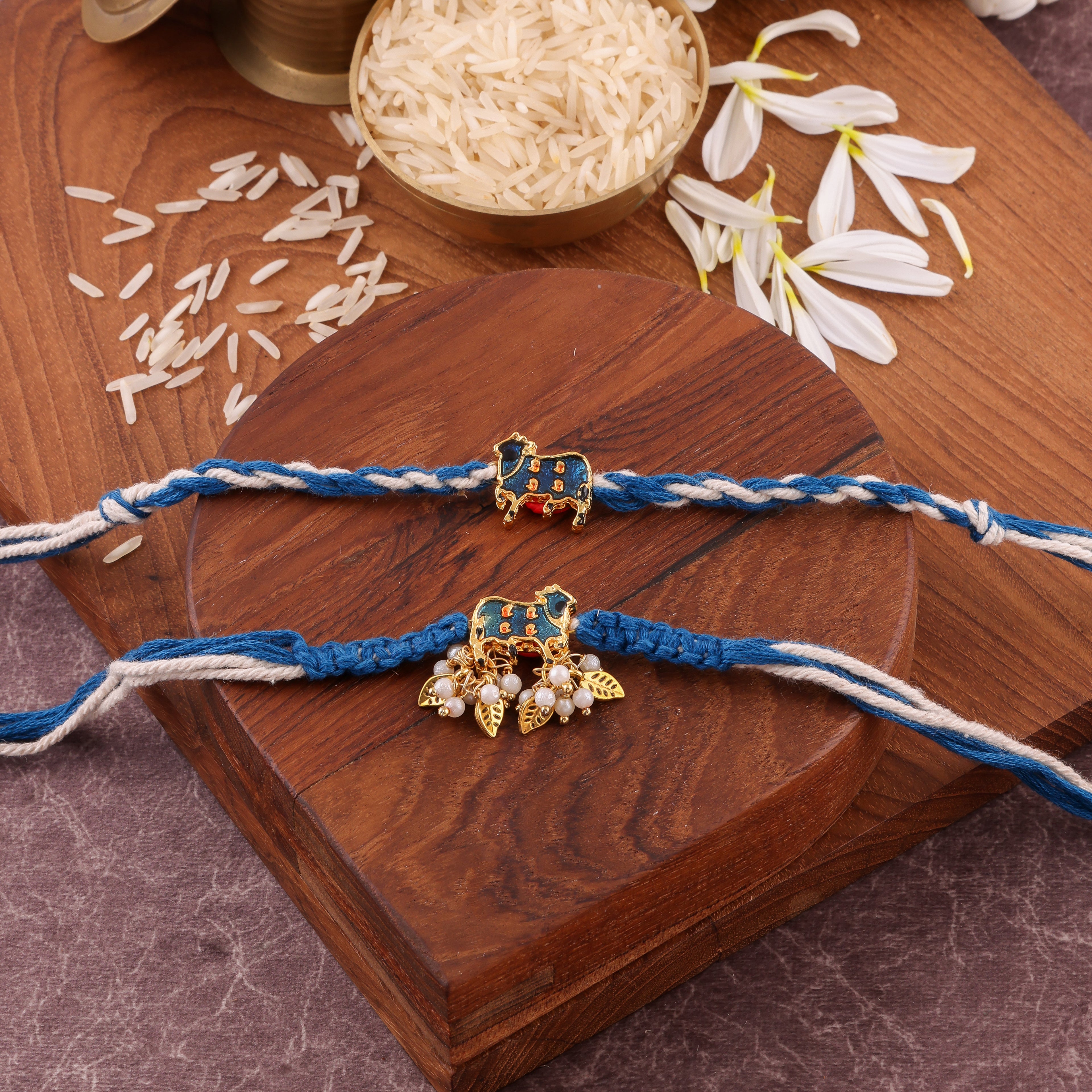 Blue Shubh Kamdhenu Bhaiya Bhabhi Rakhi Set