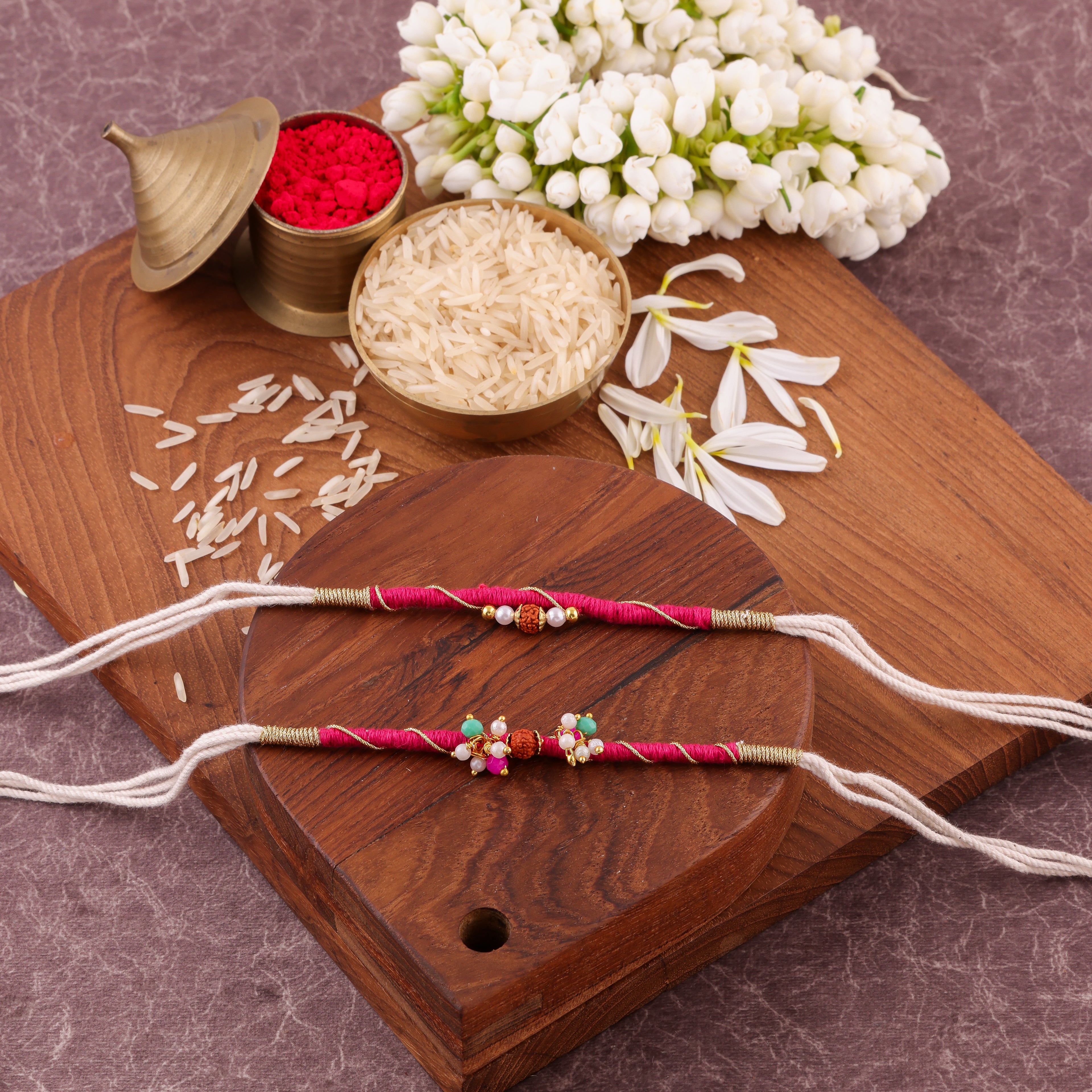 Devine Rudraksha Bhai Bhabhi Rakhi Set