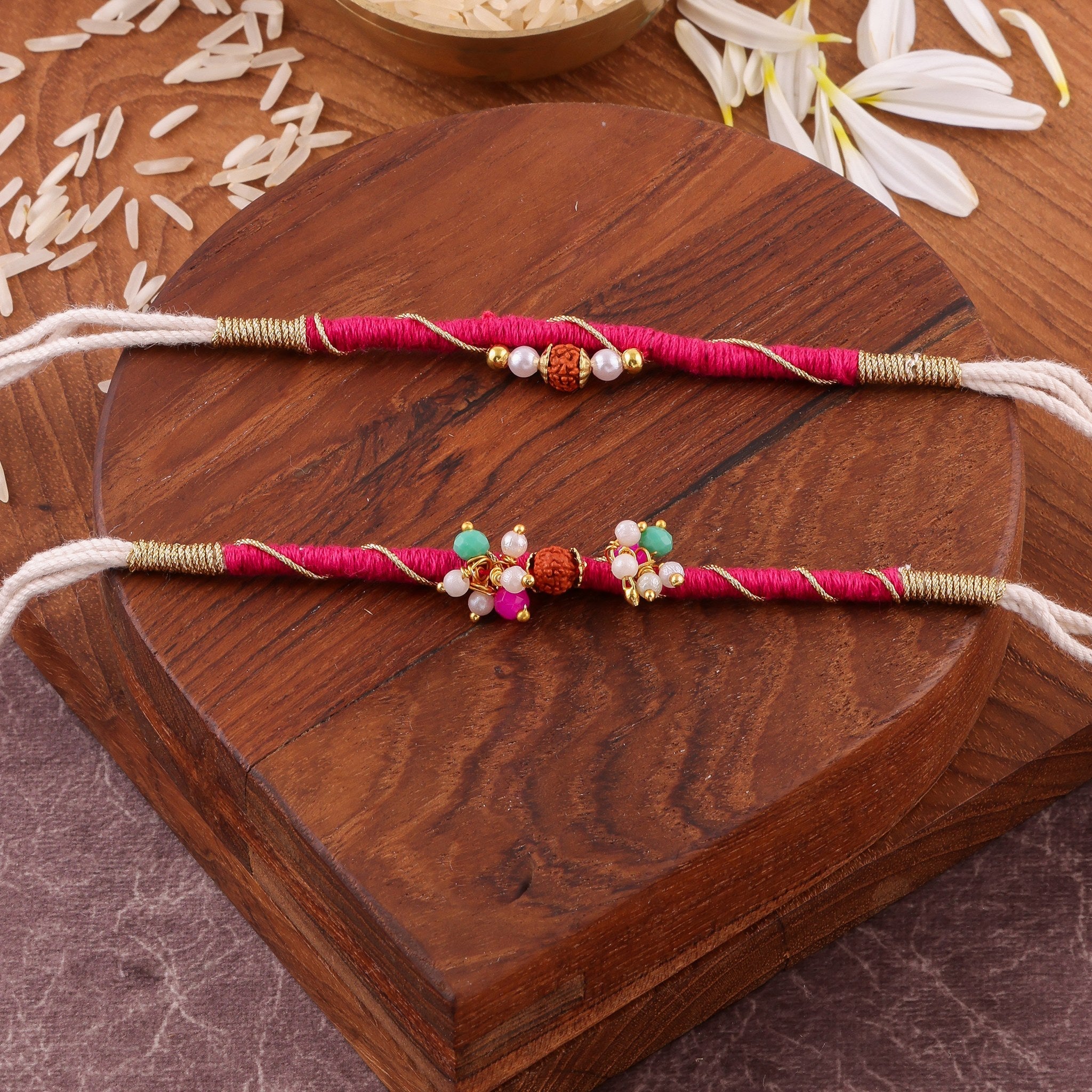 Devine Rudraksha Bhai Bhabhi Rakhi Set zoom