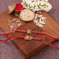 Red Mahadev Shivling Bhaiya Bhabhi Rakhi Set - Red