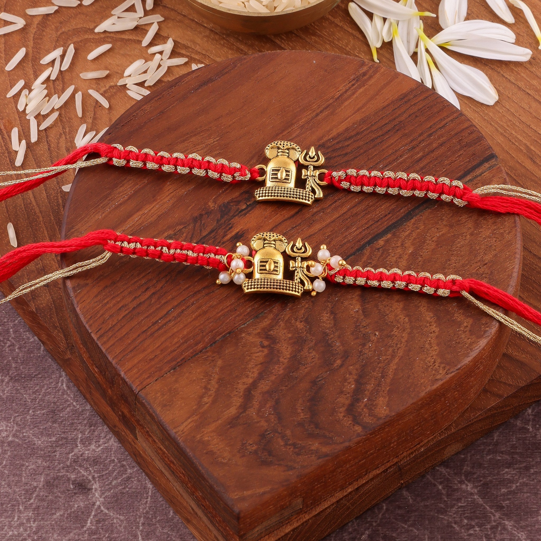 Red Mahadev Shivling Bhaiya Bhabhi Rakhi Set zoom
