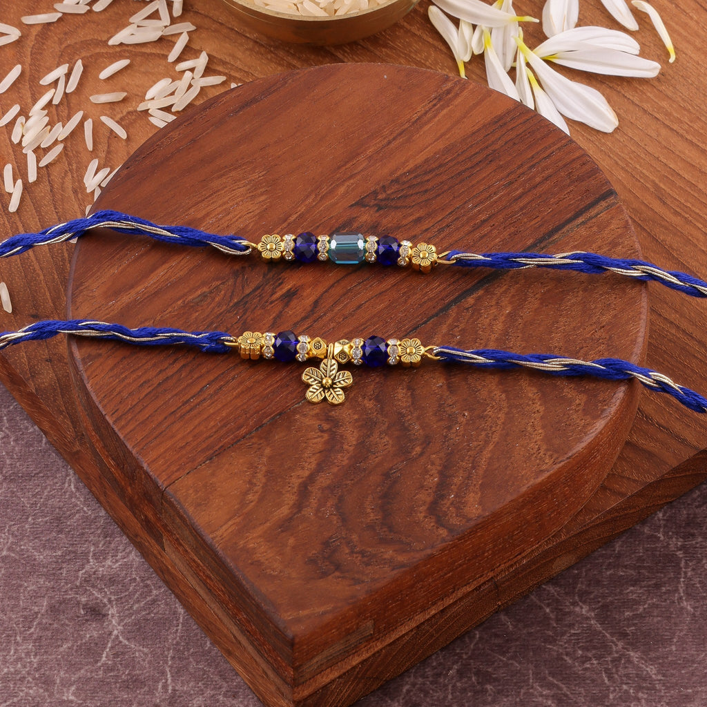 Blue Royal Floral Bhai Bhabhi Rakhi Set zoom