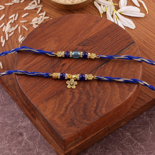 Blue Royal Floral Bhai Bhabhi Rakhi Set zoom