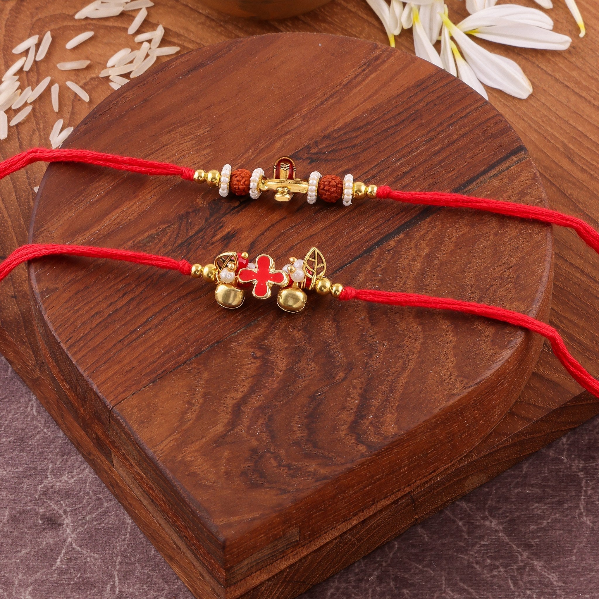 Shivling and Gold Bead Rakhi Set of 2 zoom