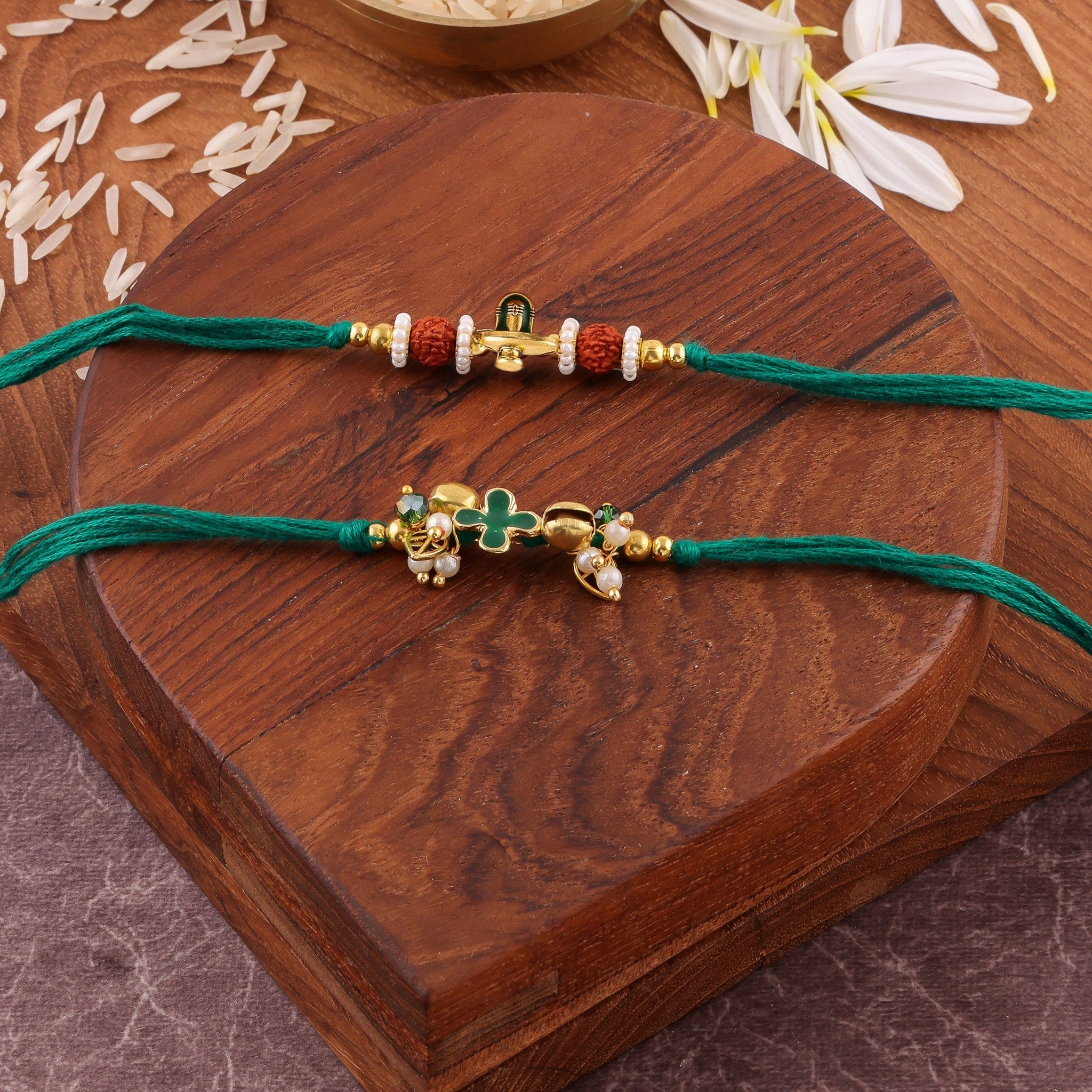 Shivling and Gold Bead Rakhi Set of 2 zoom