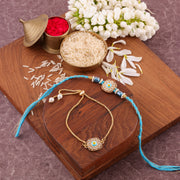 Thumbnail for Skyblue Evil Eye Charm Bhaiya Bhabhi Rakhi Set - Skyblue
