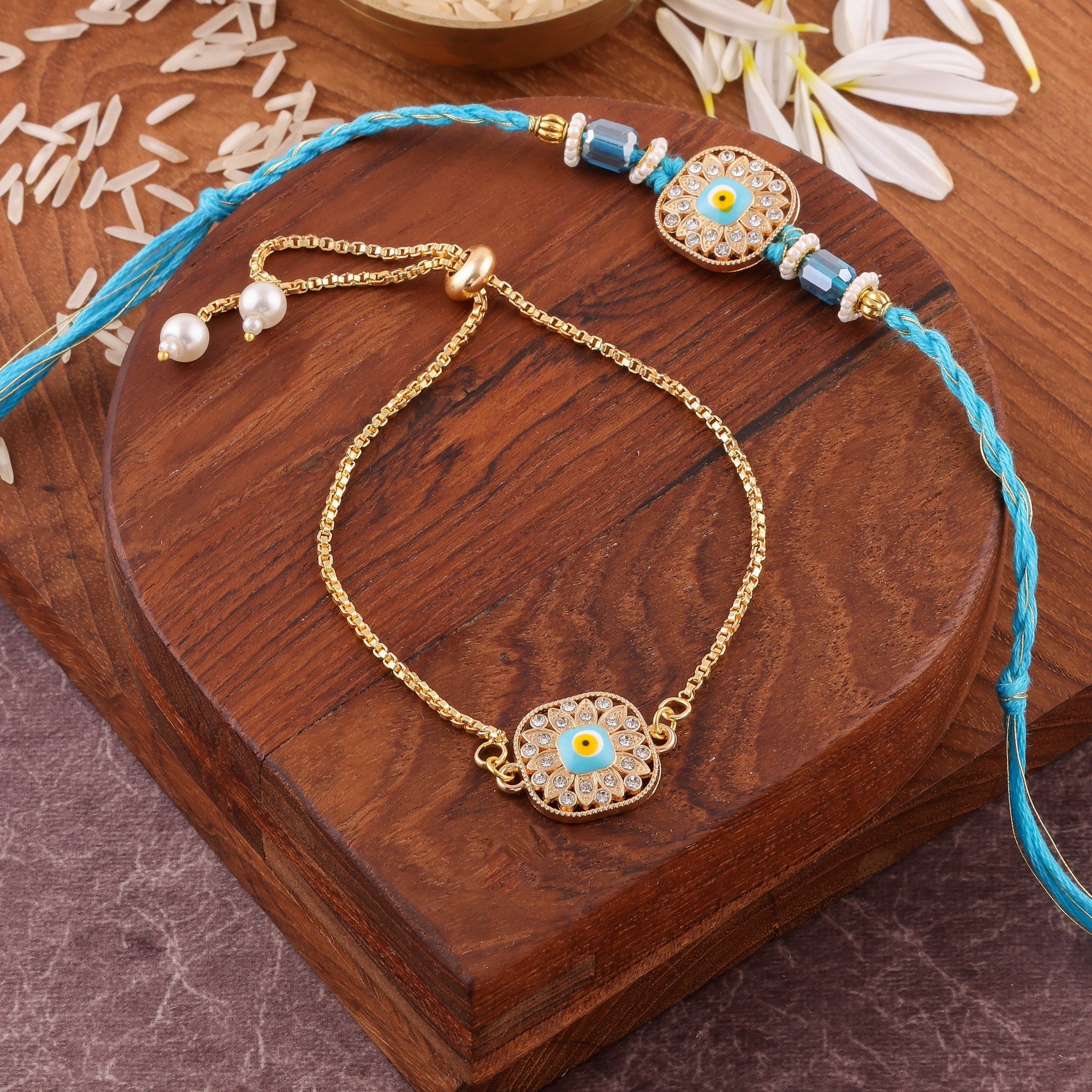 Evil Eye Charm Bhai Bhabhi Rakhi Set zoom