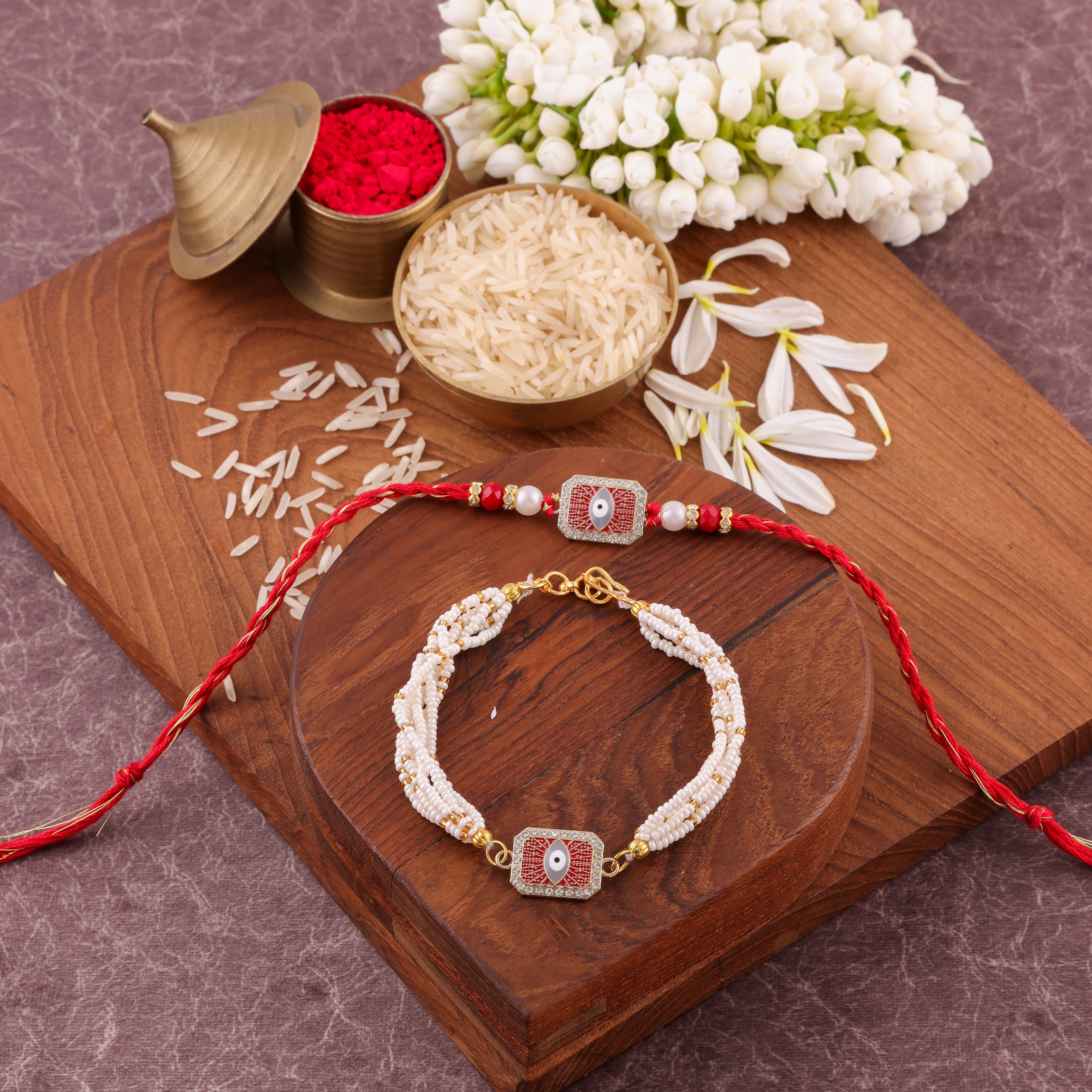 Red Nazar Evil Eye Charm Bhai Bhabhi Rakhi Set