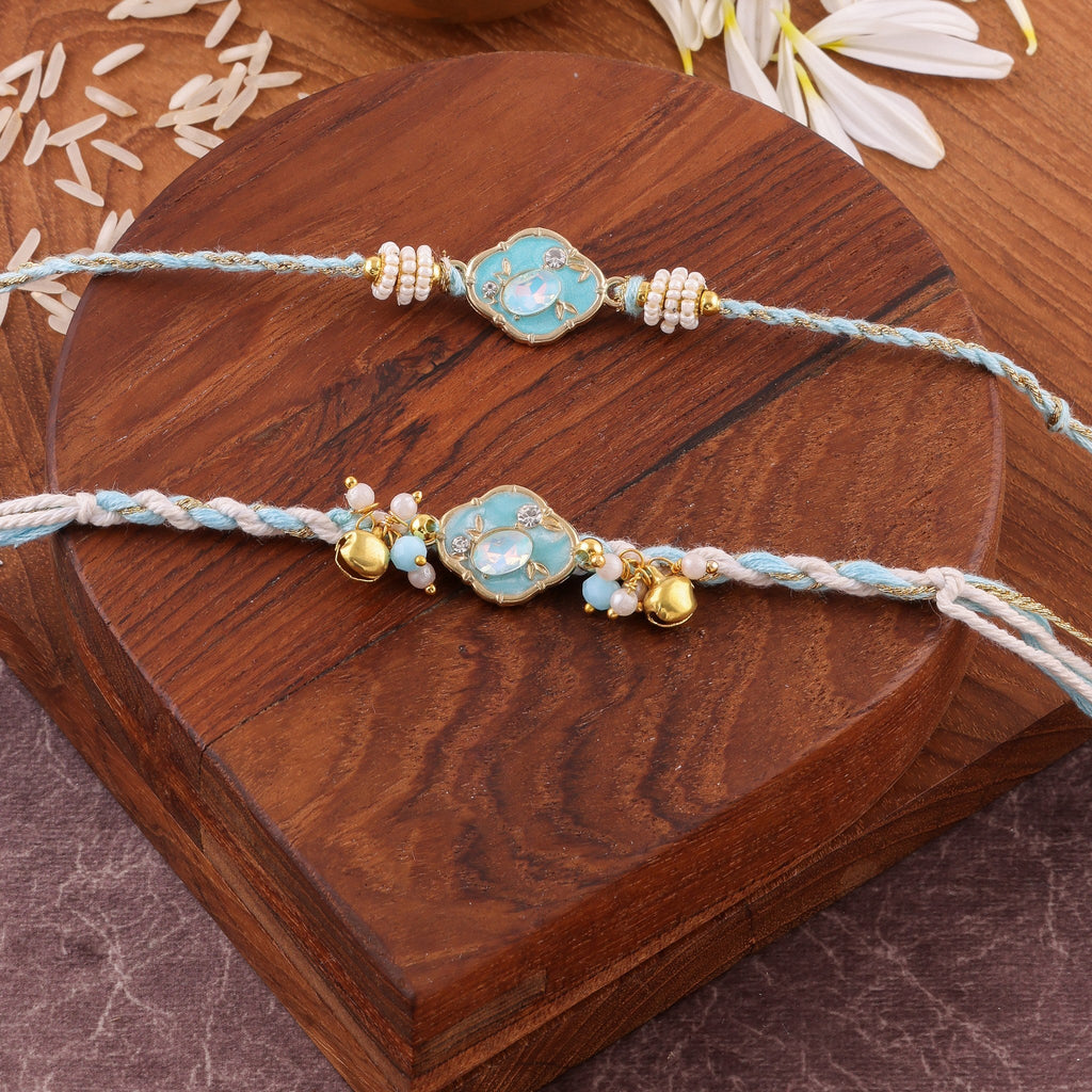 Premium Dori Beaded Charm Bhaiya Bhabhi Rakhi Set zoom