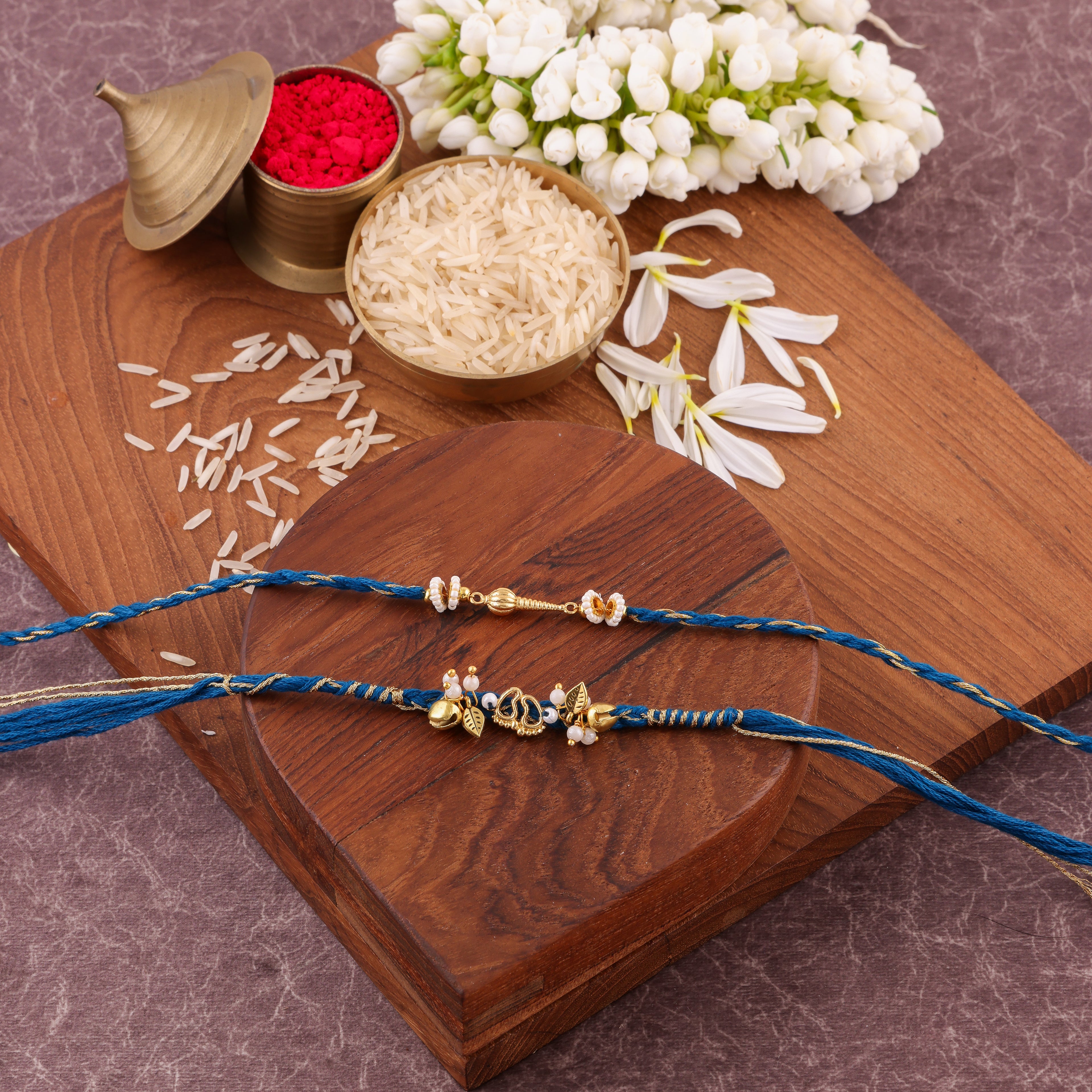 Rama Braided Charm Bhaiya Bhabhi Rakhi Set - Blue