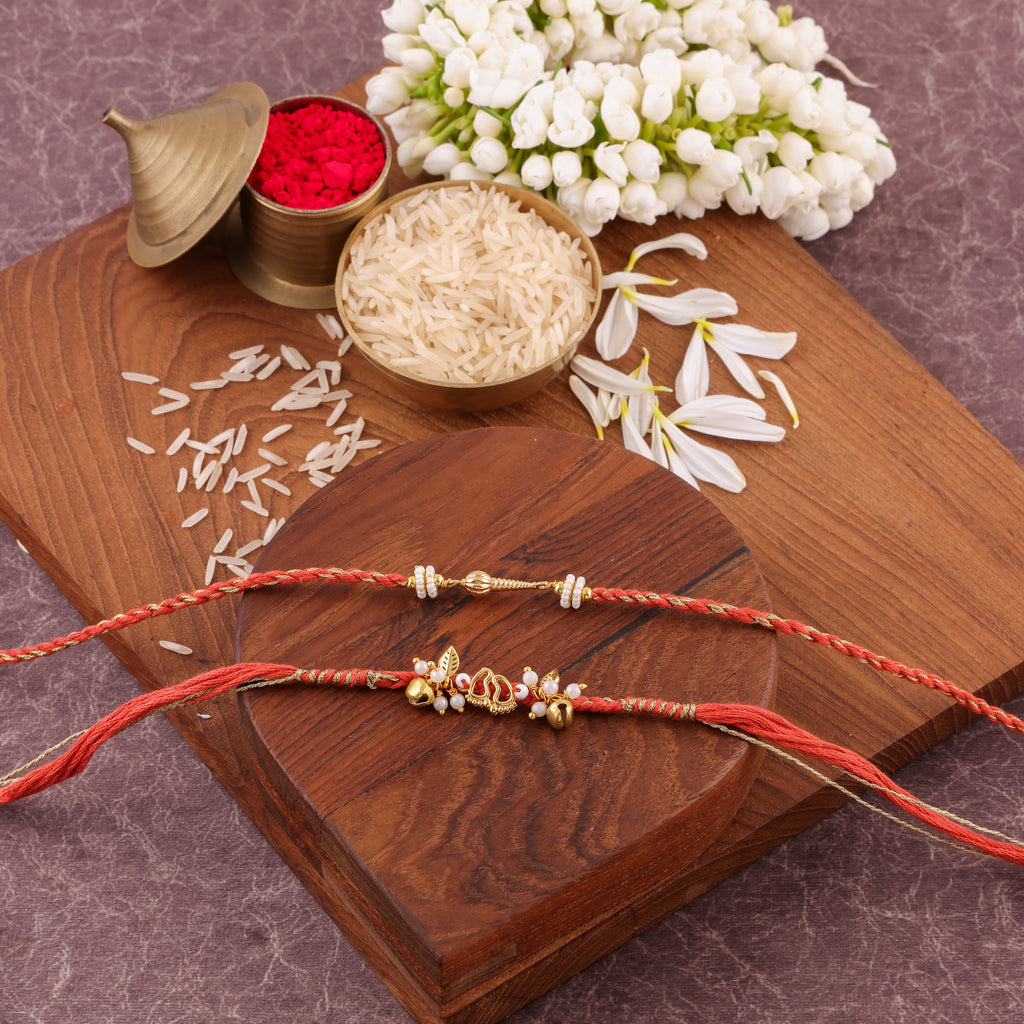 Rama Braided Charm Bhaiya Bhabhi Rakhi Set - Orange