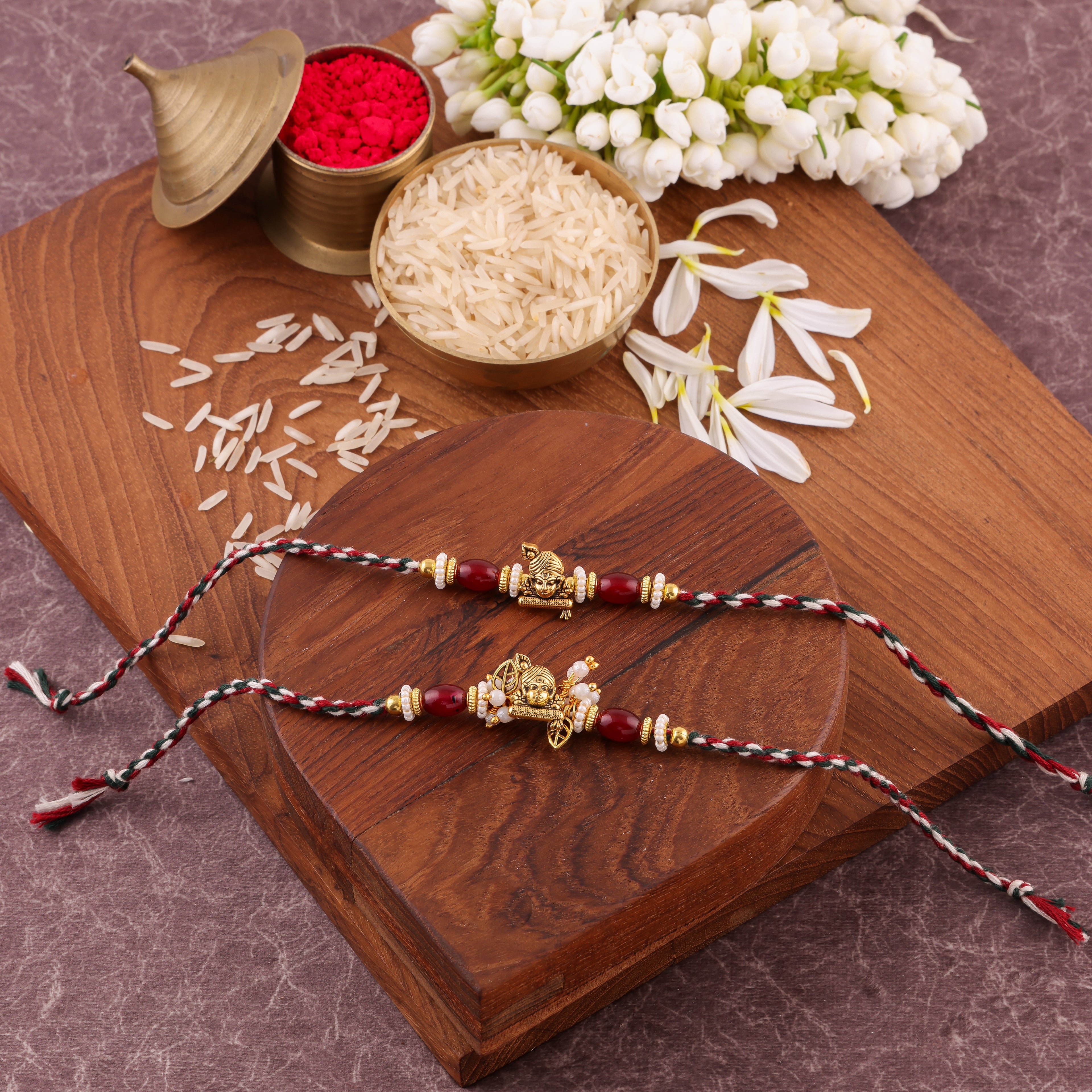Red Charm Bhaiya Bhabhi Rakhi Set - Red