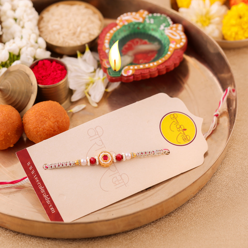 Red Beaded Charm Rakhi - Red