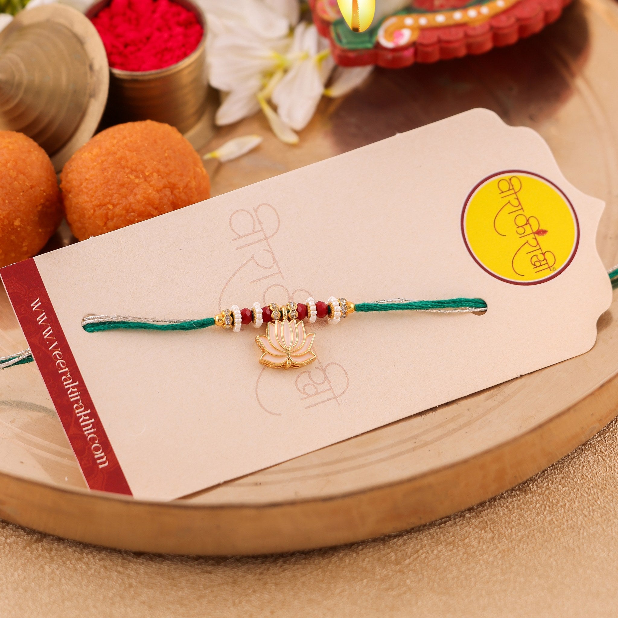 Green Floral Devine Kamal Pearl Rakhi zoom