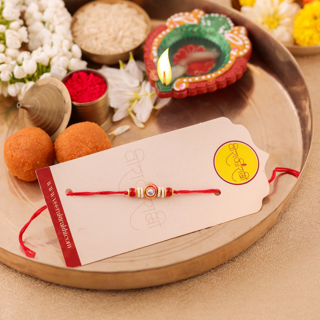 Red Beaded Charm Rakhi - Red
