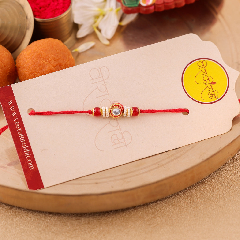 Red Beaded Charm Resham Dhaga Rakhi zoom