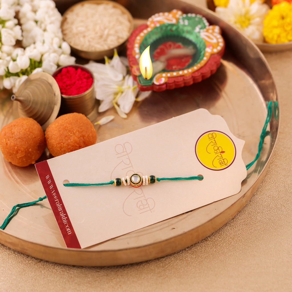 Red Beaded Charm Rakhi - Green