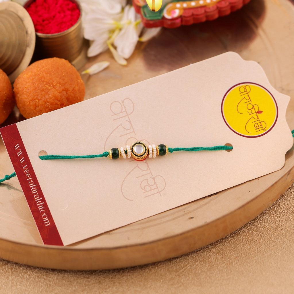 Red Beaded Charm Resham Dhaga Rakhi zoom