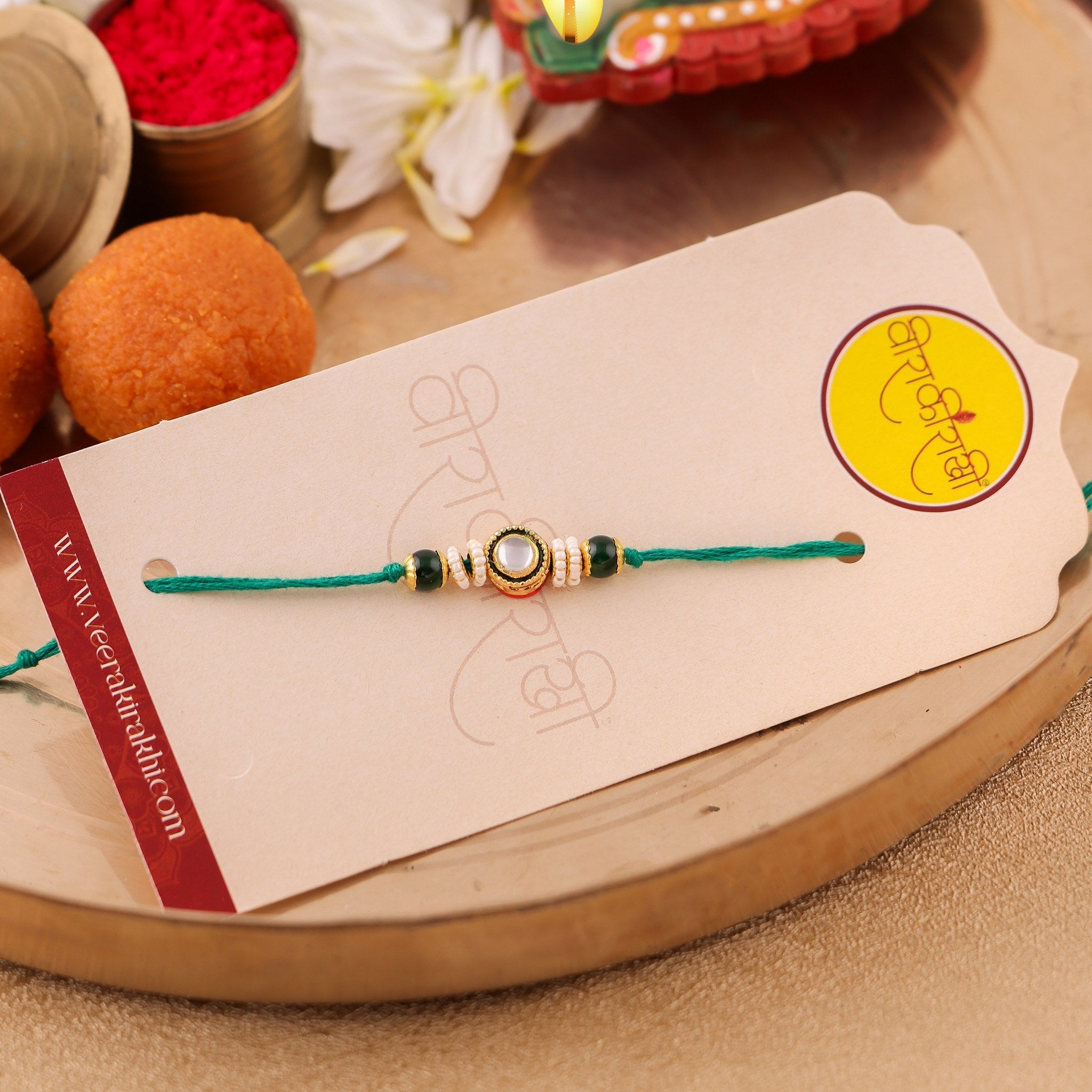 Red Beaded Charm Resham Dhaga Rakhi zoom