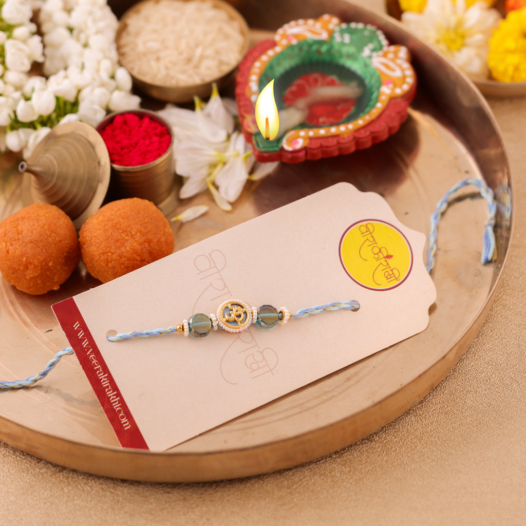 Pink Beaded Charm Rakhi - Blue