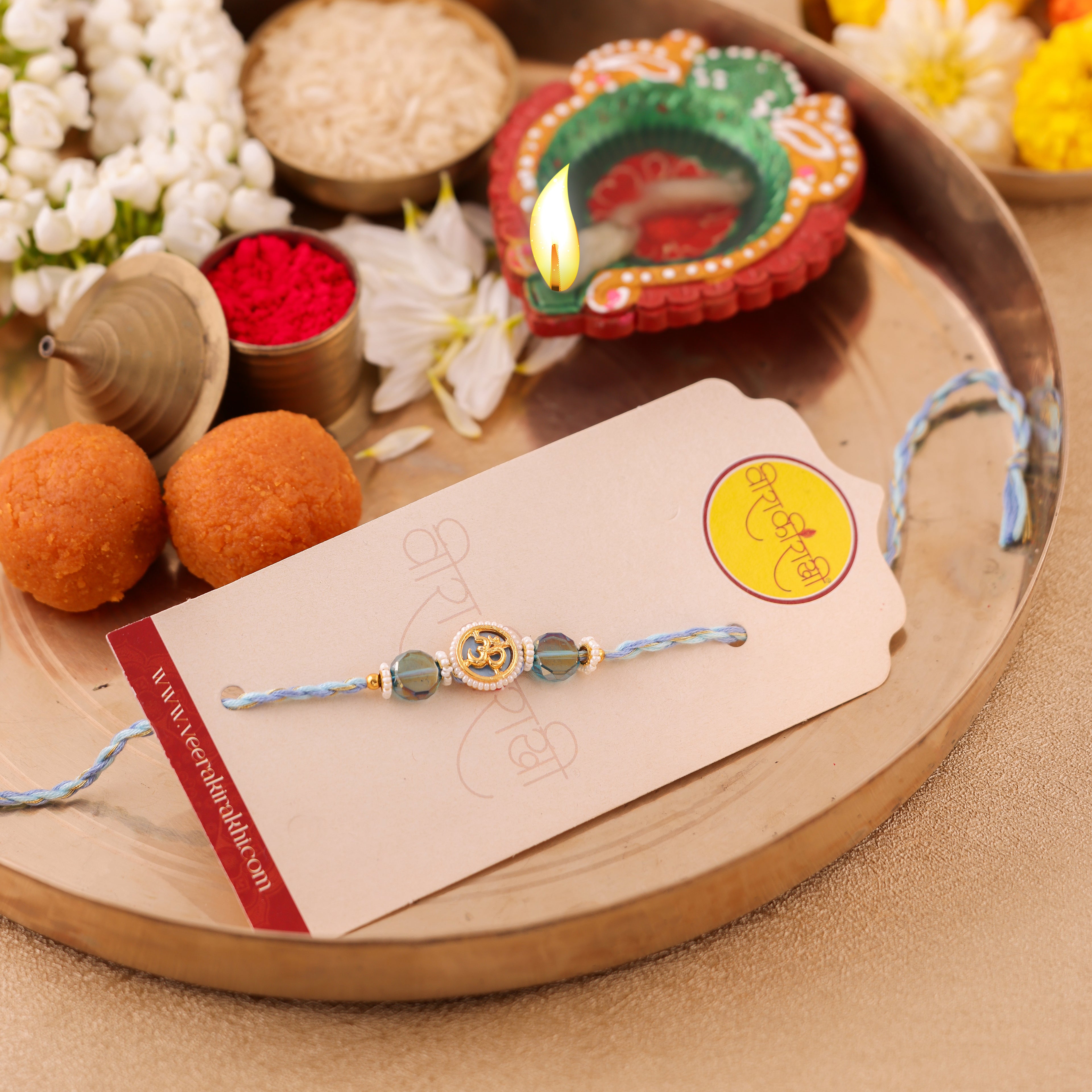 Pink Beaded Charm Rakhi - Blue