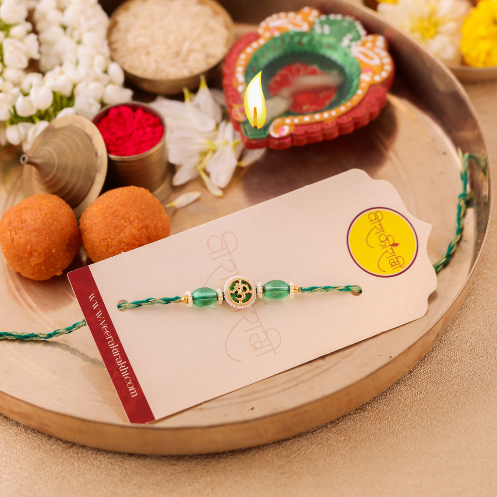 Pink Beaded Charm Rakhi - Green