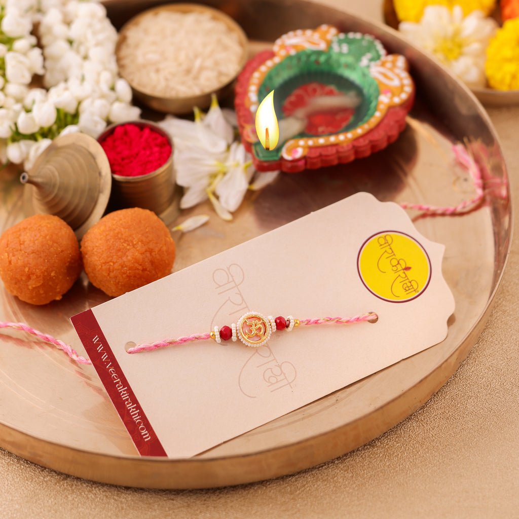 Pink Beaded Charm Rakhi - Pink