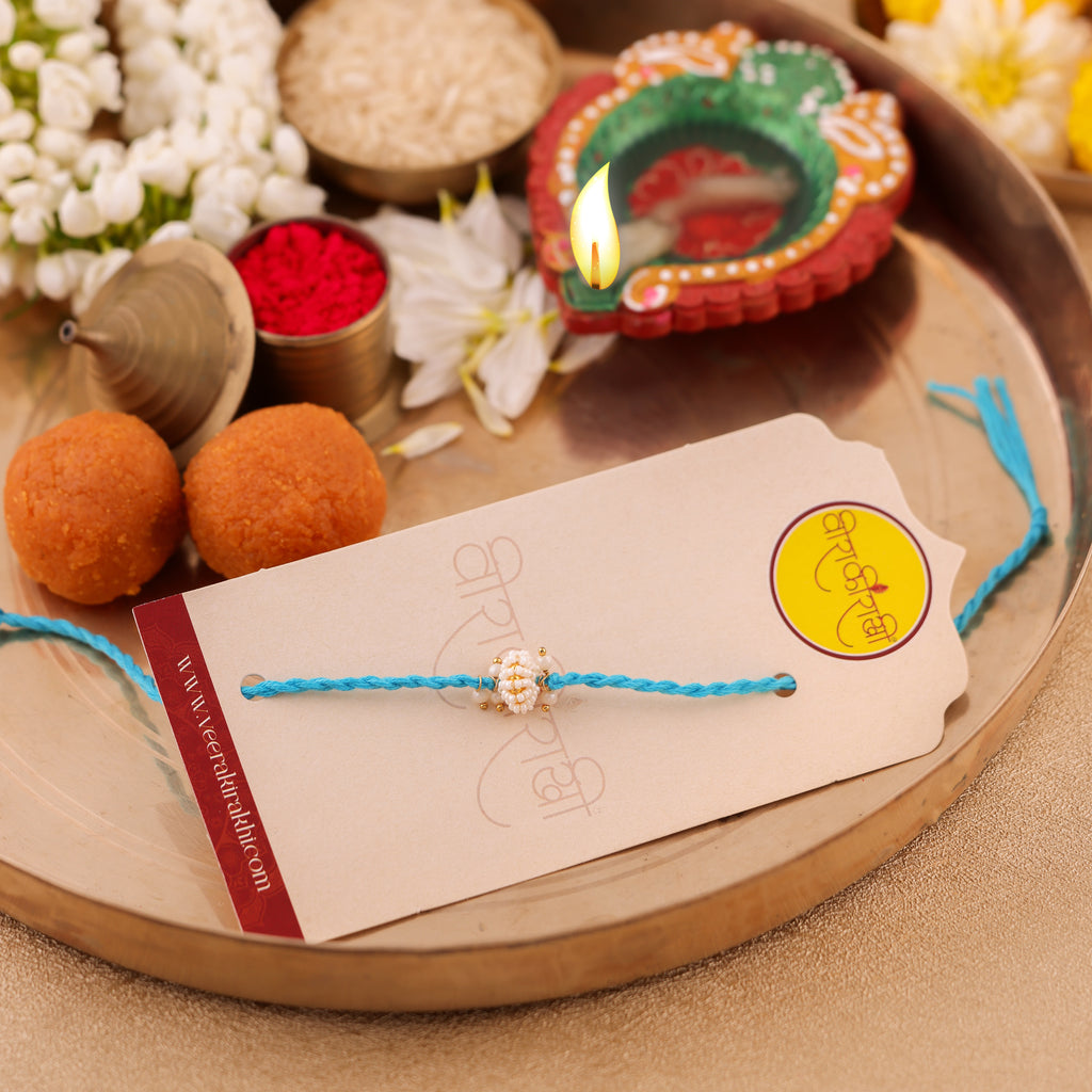 SkyBlue Beaded Charm Rakhi - SkyBlue