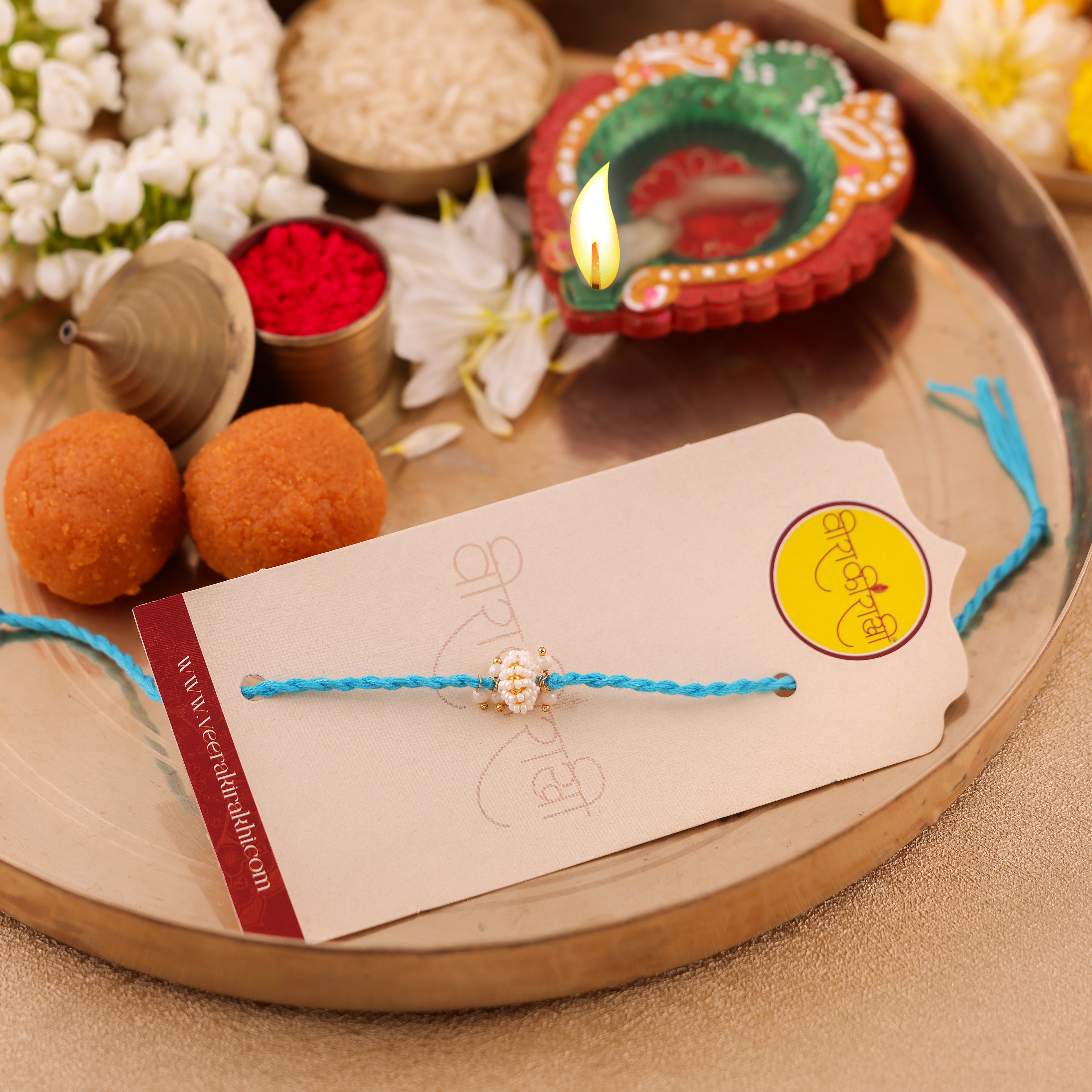 SkyBlue Beaded Charm Rakhi - SkyBlue
