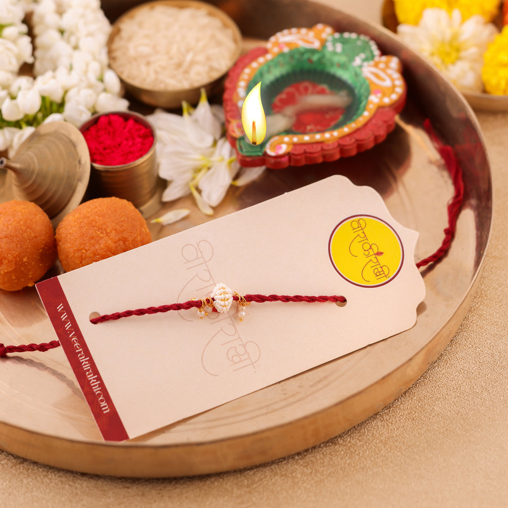 SkyBlue Beaded Charm Rakhi - Maroon