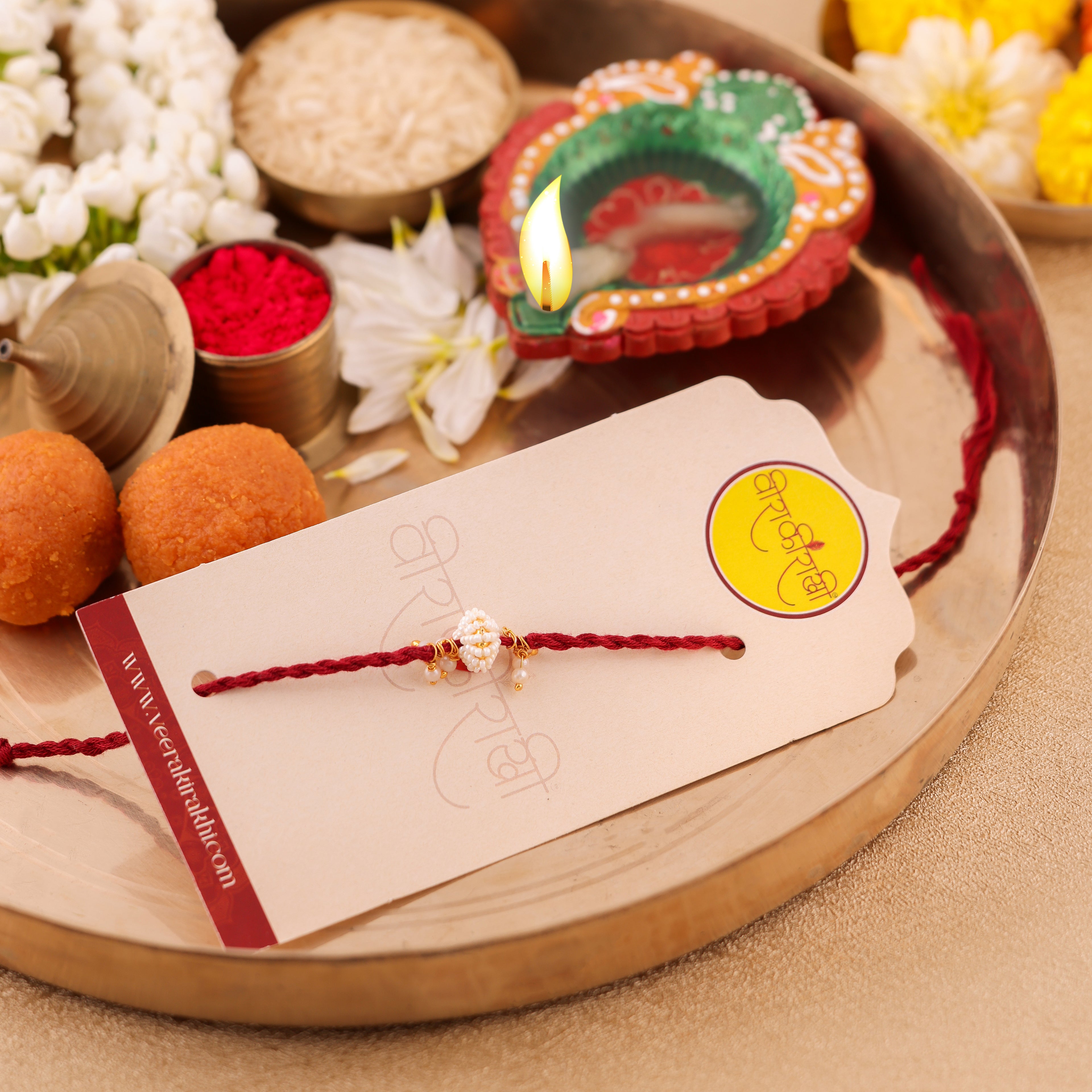 SkyBlue Beaded Charm Rakhi - Maroon