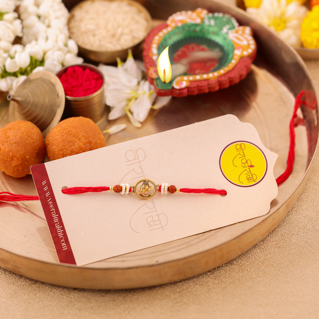 Orange Beaded Charm Rakhi - Red